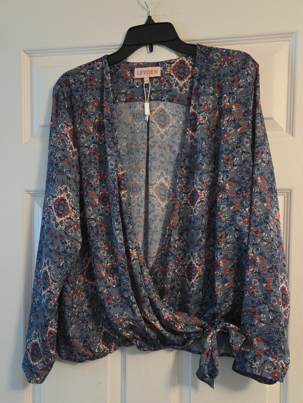 Leyden Blue Floral Wrap Tie Blouse